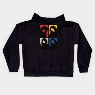 All The Main Characters In The Eminence In Shadow Anime In A Cool Black Minimalist Silhouette Pop Art Design With Their Names Symbol In Colorful Background Kids Hoodie